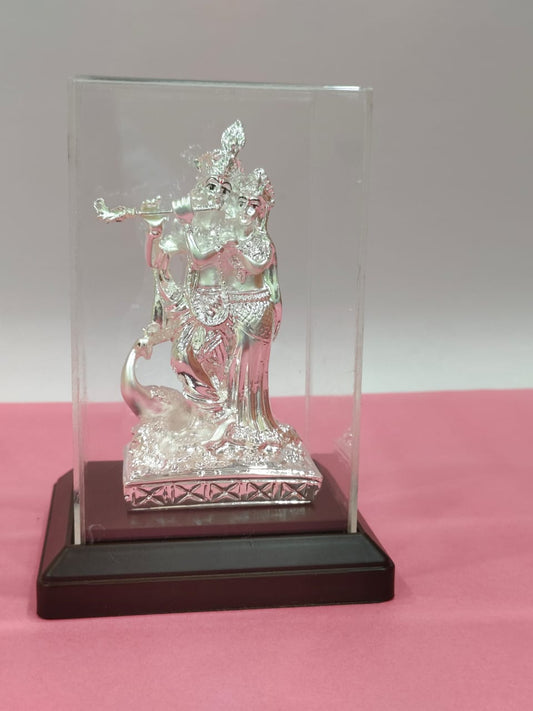 Silver-Plated Krishna and Radha Idol